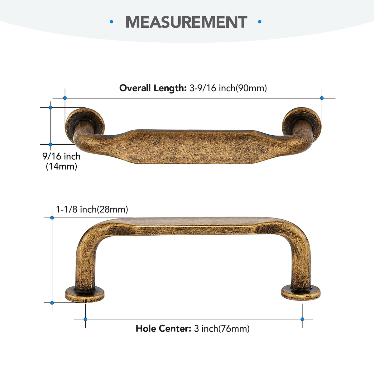 Antique Brass Solid Cabinet Handles & Pulls 3 Inch 20 Pack