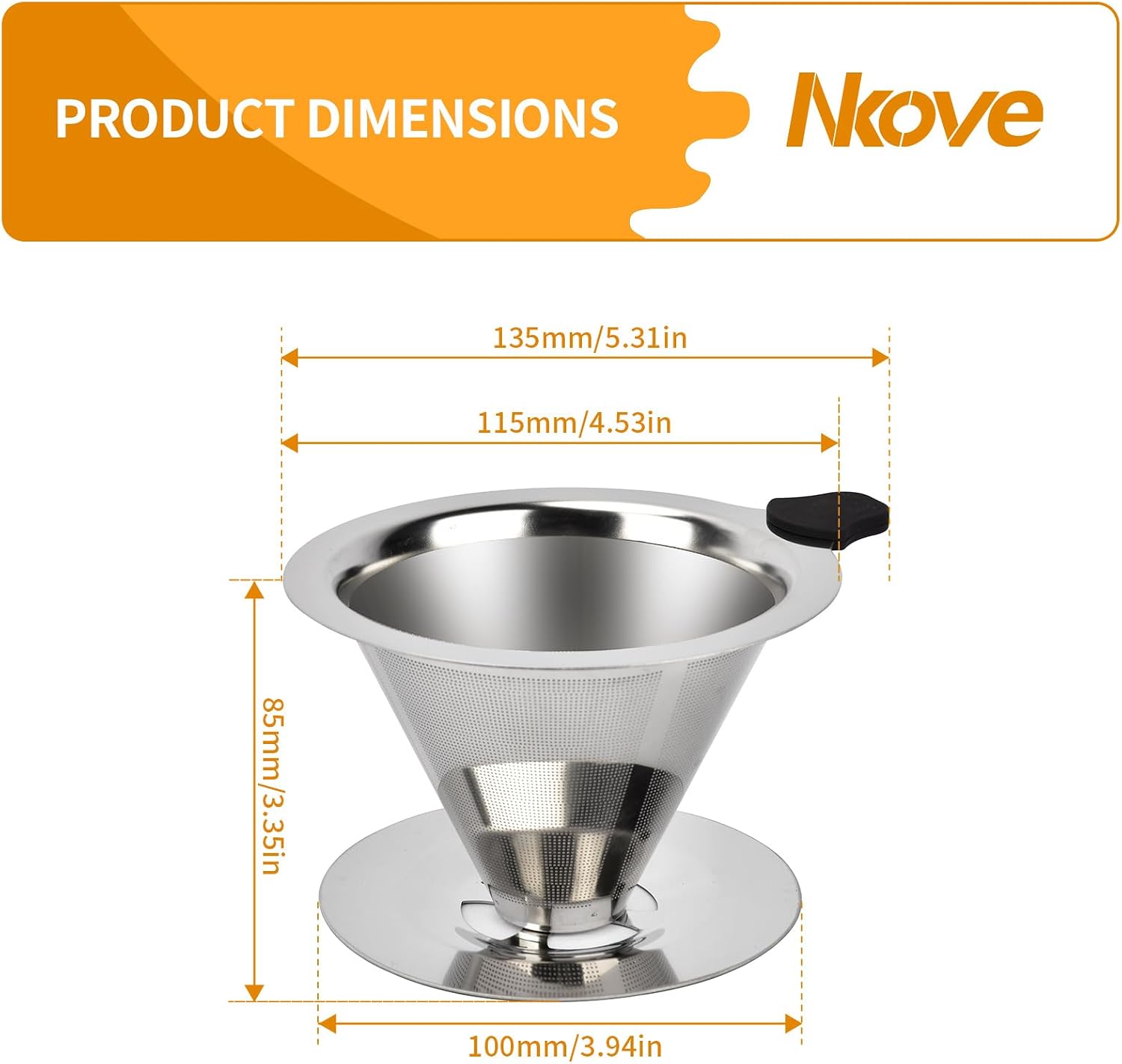 Pour Over Coffee Dripper Stainless Steel Reusable Filter Coffee Maker | Reusable Metal Cone Filter, Fine Mesh