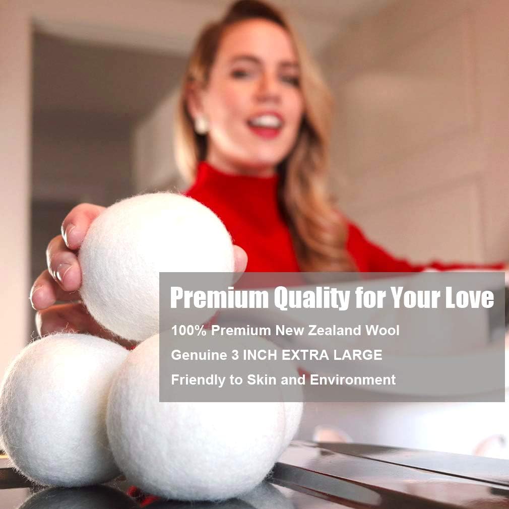 Wool Dryer Balls 6 Pack, 100% New Zealand Wool to Core