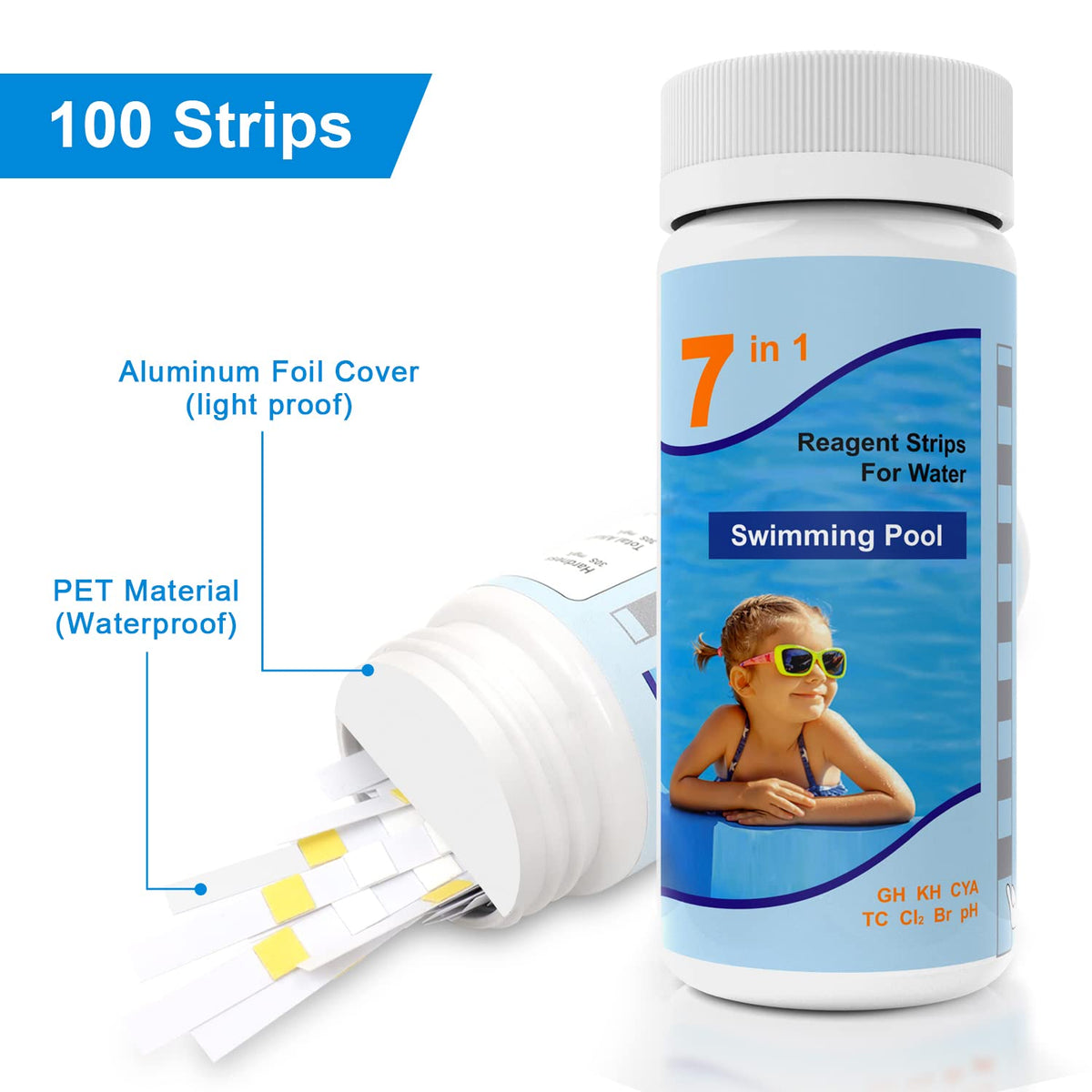 Hot Tub and Pool Test Strips, 7in1 50ct Quick & Accurate Spa Test Strips,Pool Water Test Kit, Salt Testing Kit for