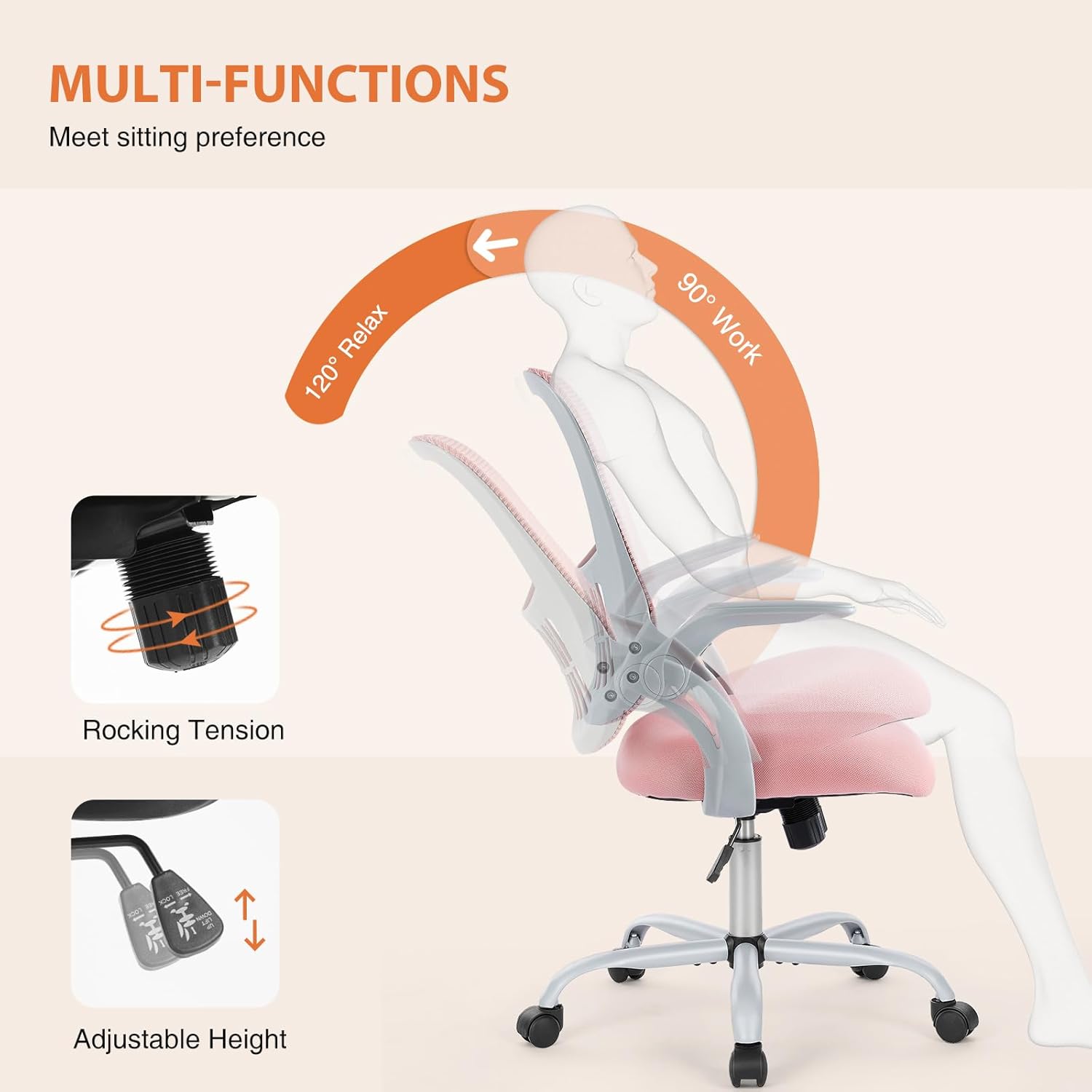 Home Office Computer Desk Chair, Ergonomic Mid-Back Mesh Rolling Work Swivel Task Chairs with Wheels, Comfortable