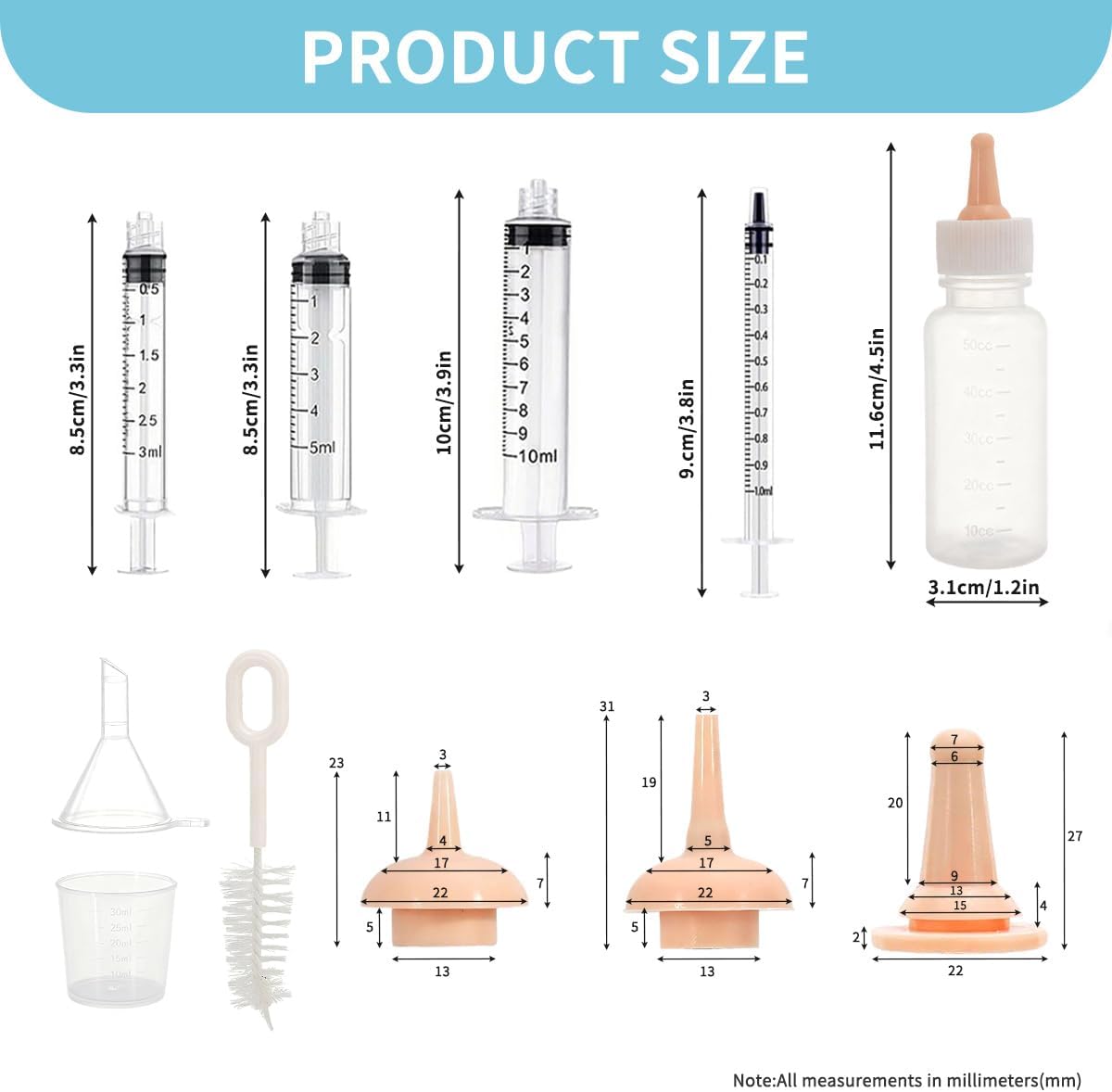 Pet Nursing Kit – Kitten Bottle Feeding Set with Nipples, Syringes, and Formula Dispenser for Newborn Puppies