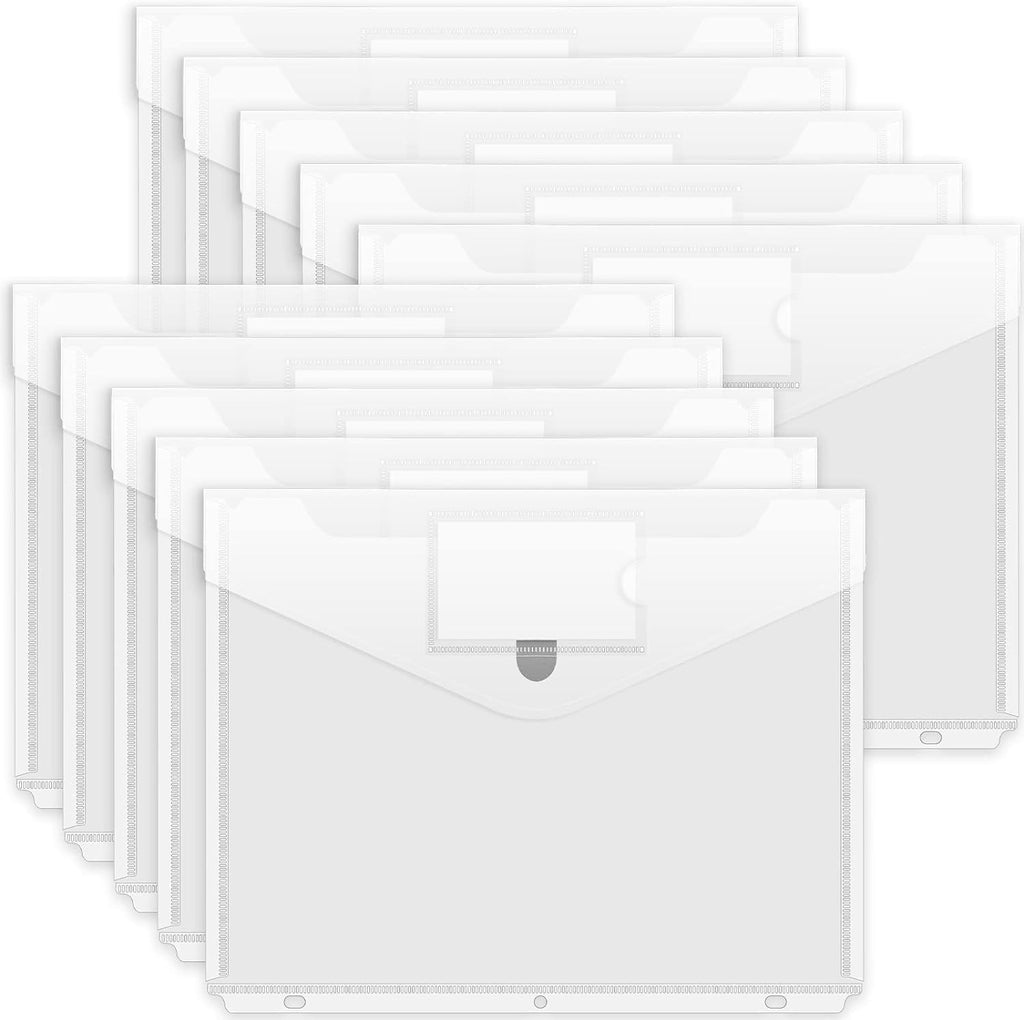Binder Pocket, 10 Pack Super Heavyweight Plastic Folders | Tight Closure Binder Sleeves, Folders with Pockets Side
