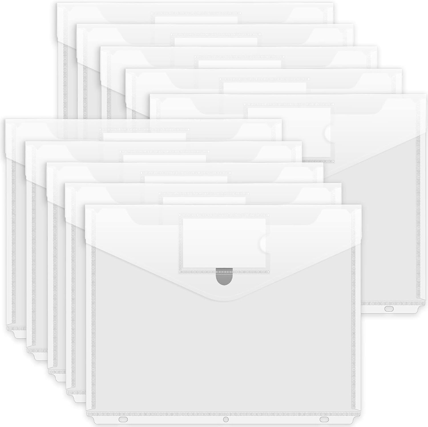 Binder Pocket, 10 Pack Super Heavyweight Plastic Folders | Tight Closure Binder Sleeves, Folders with Pockets Side