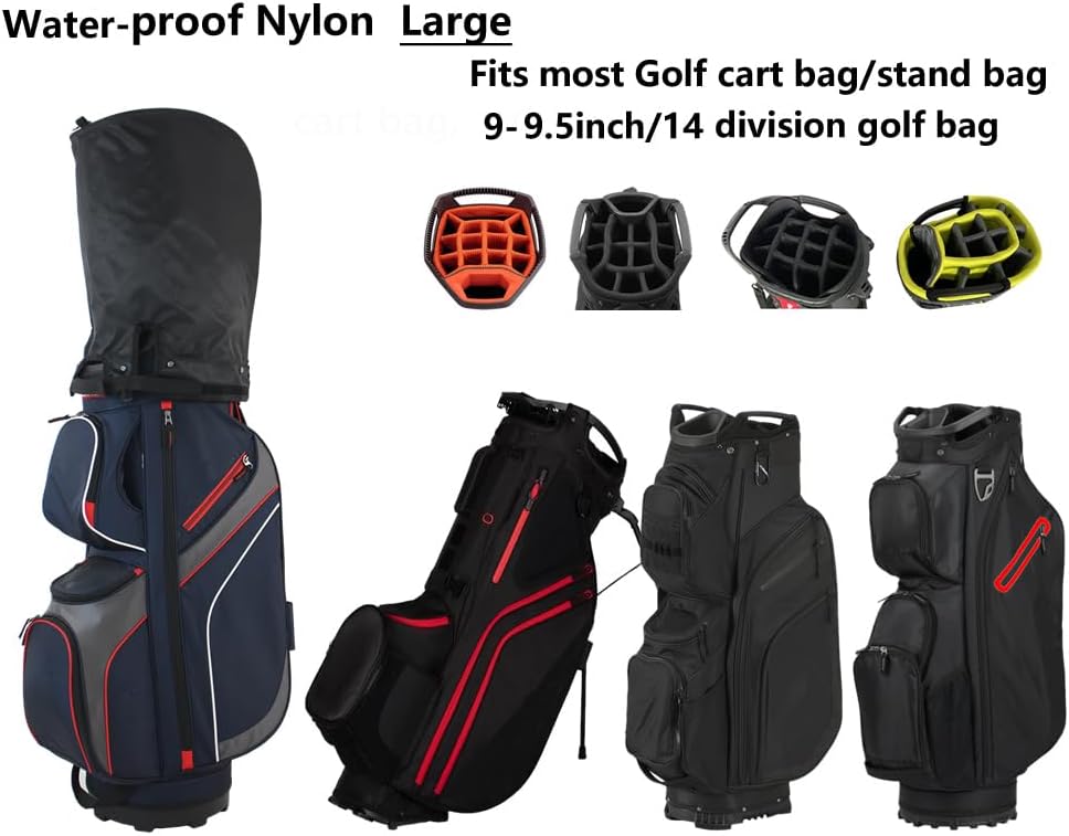 Golf Bag Cover rain Cover/Hood Nylon Waterproof dust Cover Fits Most Golf cart Bags Easy to use Collapsible and