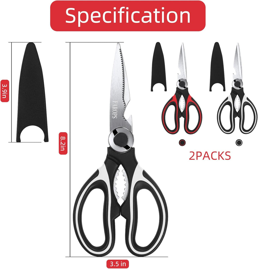 Heavy Duty Kitchen Scissors 2-Pack, Ultra Sharp Stainless Steel Meat Shears for Spatchcocking Chicken, Poultry, Fish