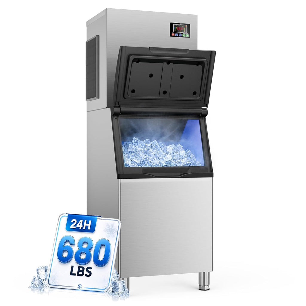 Commercial Ice Maker Machine, 680LBS/24H with 560LBS Storage Bin