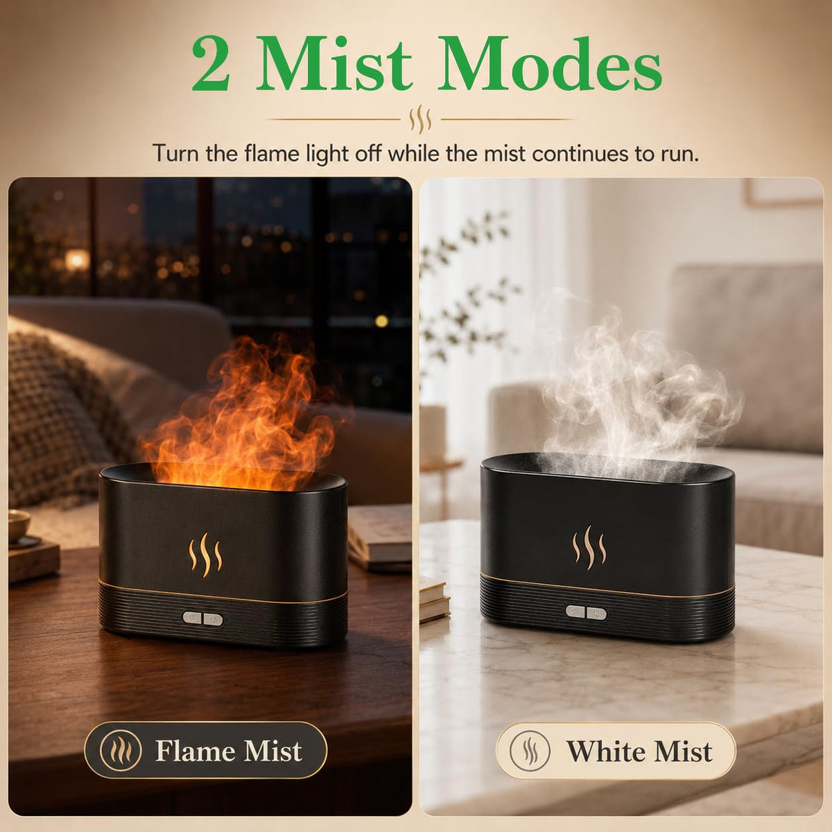 Flame Air Diffuser Humidifier, 180ML Essential Oil Diffuser with Fire Mist Effect, Ultrasonic Aroma Diffuser, 2