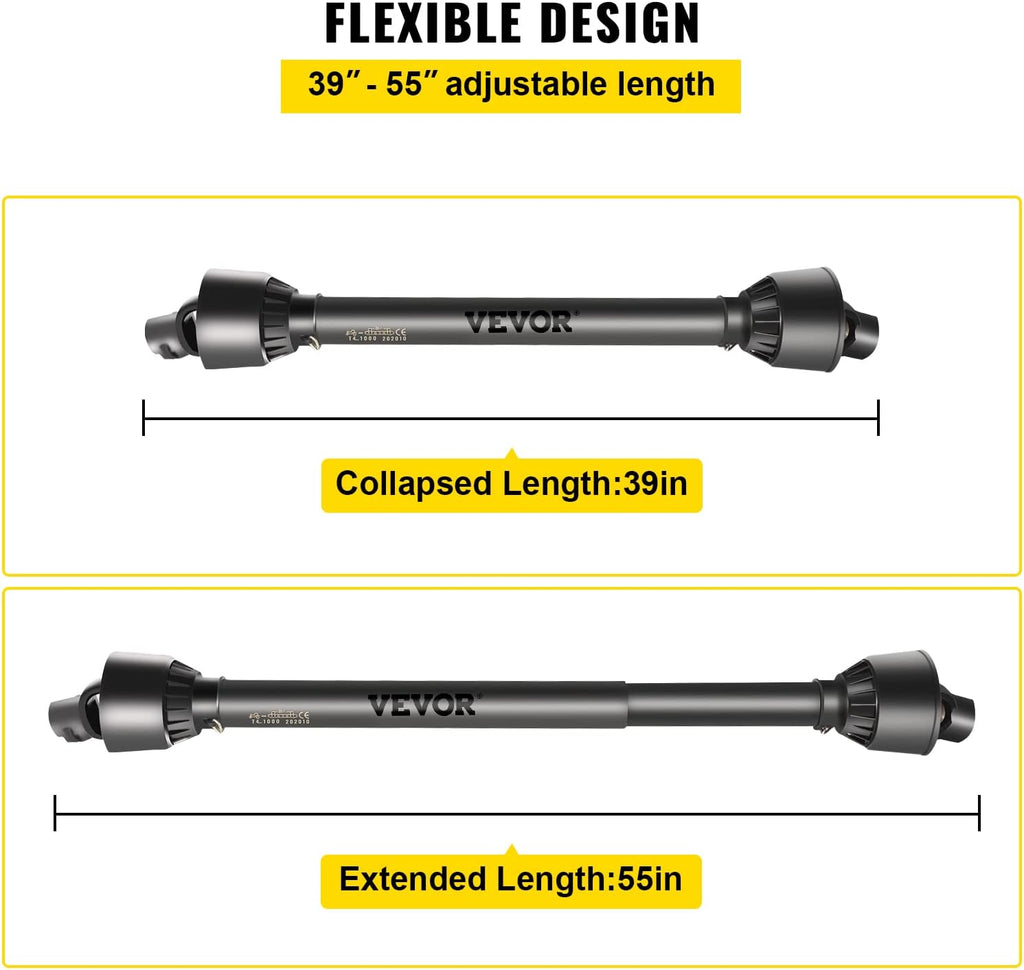 PTO Shaft 1-3/8" PTO Drive Shaft 6 Spline End Round End Driveline | For Bush Hog/Finish Mower/Rotary Cutter/Wood