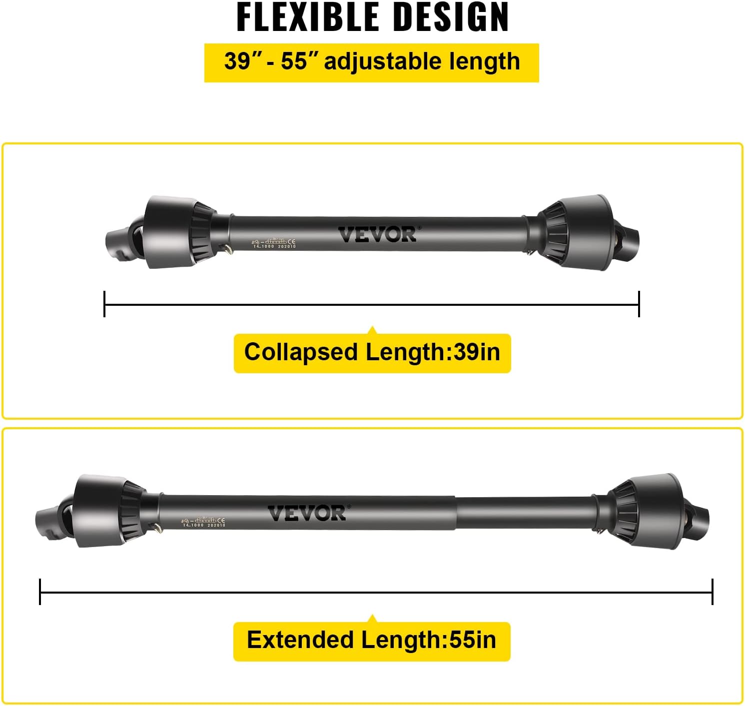 PTO Shaft 1-3/8" PTO Drive Shaft 6 Spline End Round End Driveline | For Bush Hog/Finish Mower/Rotary Cutter/Wood