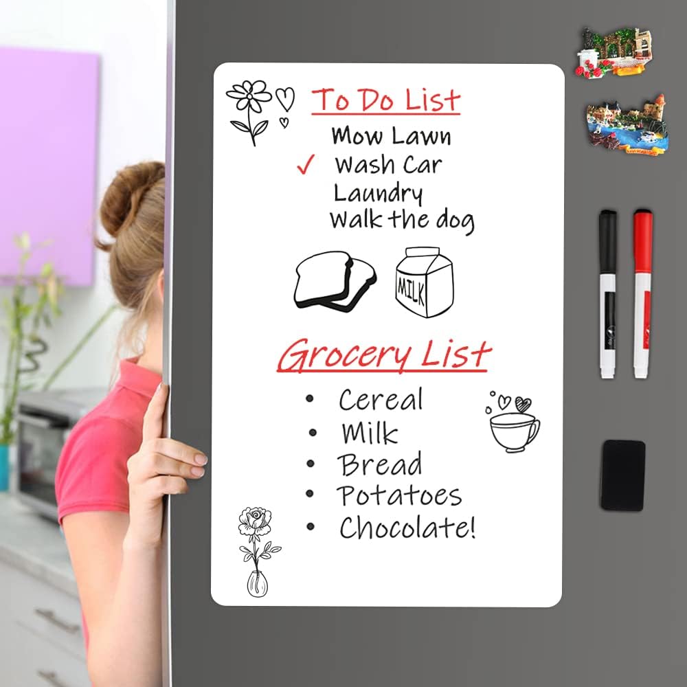 Magnetic Dry Erase Board Fridge White Board Sheet 20x13 inch, Flexible Large Refrigerator Magnets Whiteboard Planner