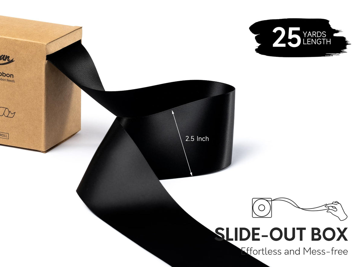 Black Wide Satin Ribbon, 2.5 Inches, 25 Yards