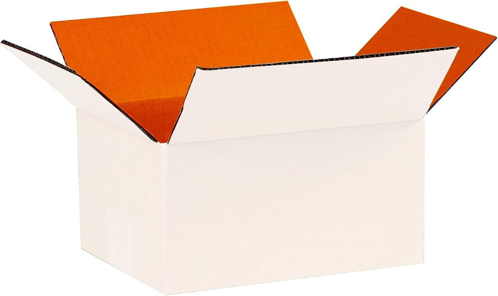 White & Orange Cardboard Shipping Boxes, Mailing Box 10x8x6",25 Pc