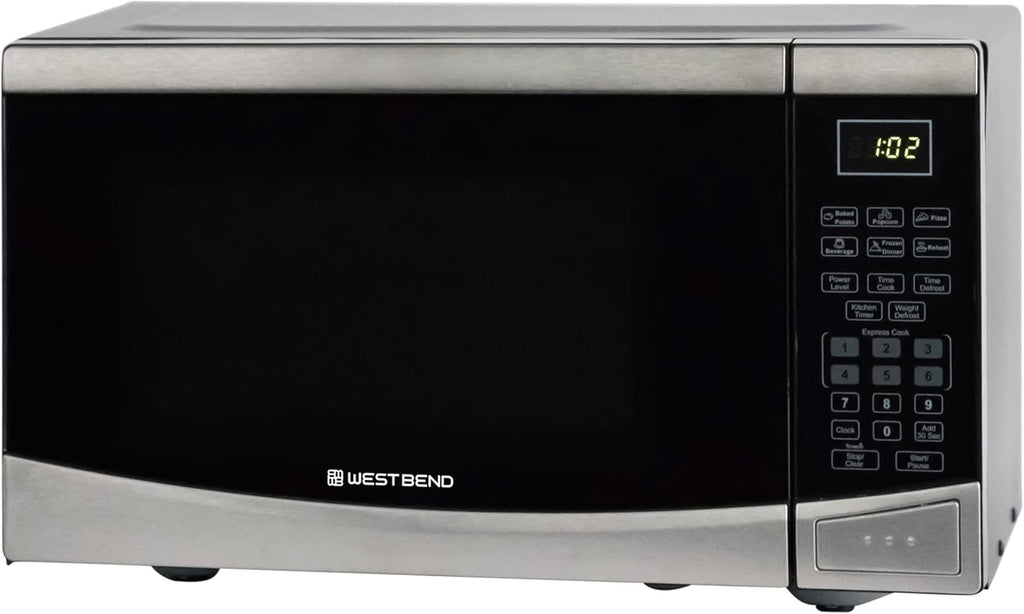Microwave Oven, 900W, 0.9 cu. ft., in Stainless Steel | West Bend Microwave Oven, 900W, 10 Power Levels, One-Touch