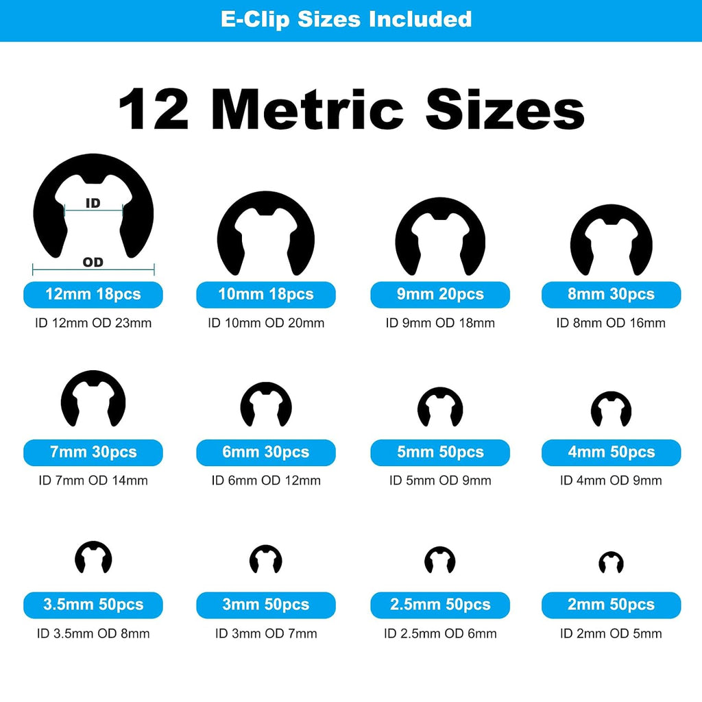 840Pcs C Clips & E Clips Assortment Kit, External Retaining Snap Rings