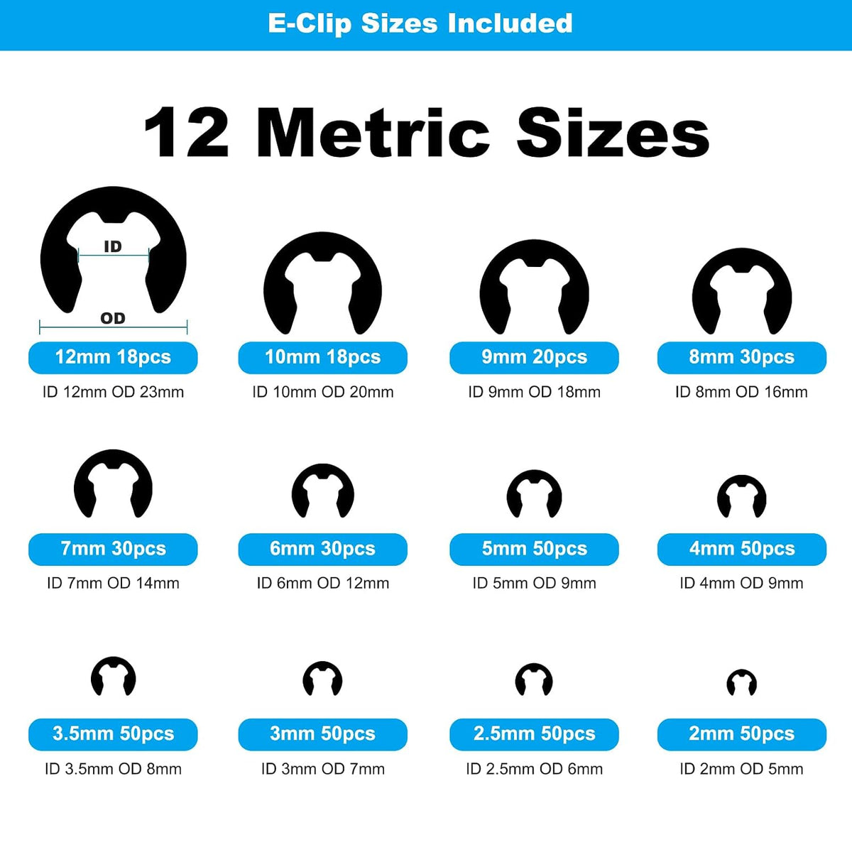 840Pcs C Clips & E Clips Assortment Kit, External Retaining Snap Rings