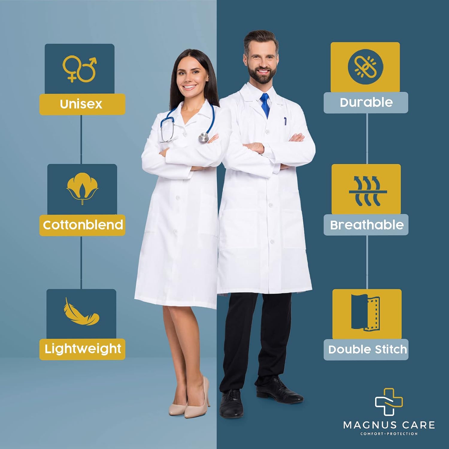 Professional Lab Coat for Women & Men, White Unisex Labcoat, Cotton Poly Medical Doctor Nurse Med Laboratory Coat