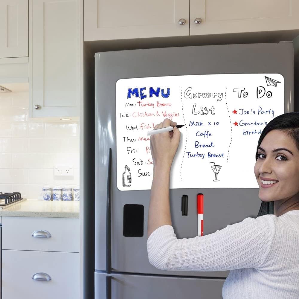 Magnetic Dry Erase Board Fridge White Board Sheet 20x13 inch, Flexible Large Refrigerator Magnets Whiteboard Planner
