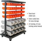 7-Tier Dual-Sided Rolling Storage Bin Rack & Parts Organizer, Black