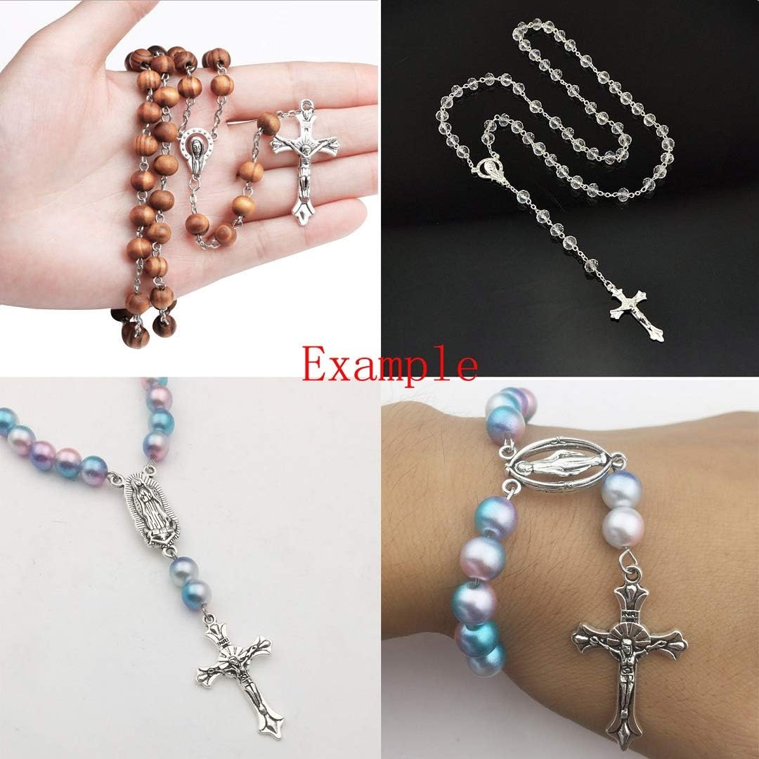 100g (60pcs) Antique Silver Cross Jesus Maria Our Lady Miraculous Centerpiece Crucifix Medal Charms Pendants for