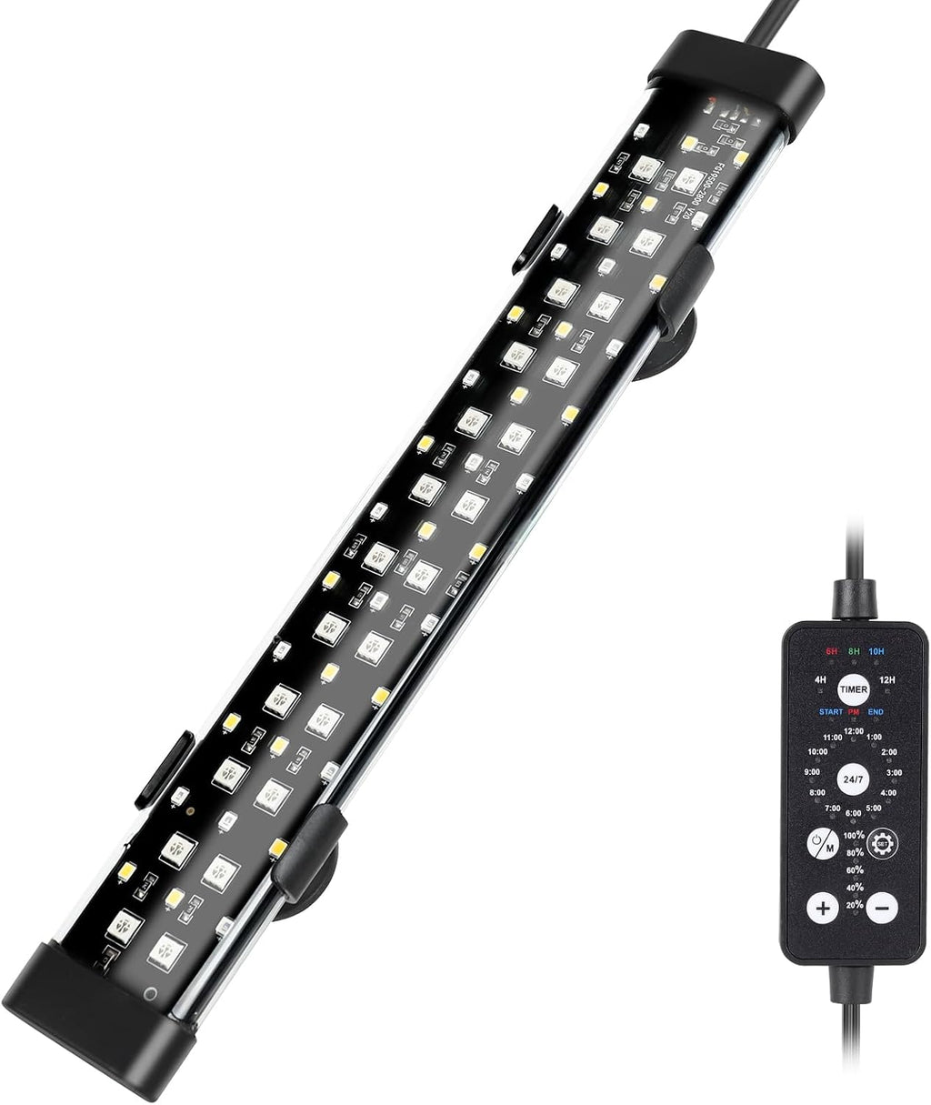 Submersible LED Aquarium Light, 11W 12 in 24/7 Mode Fish Tank Light with 5 Rows Beads, with Timer 9 Colors and