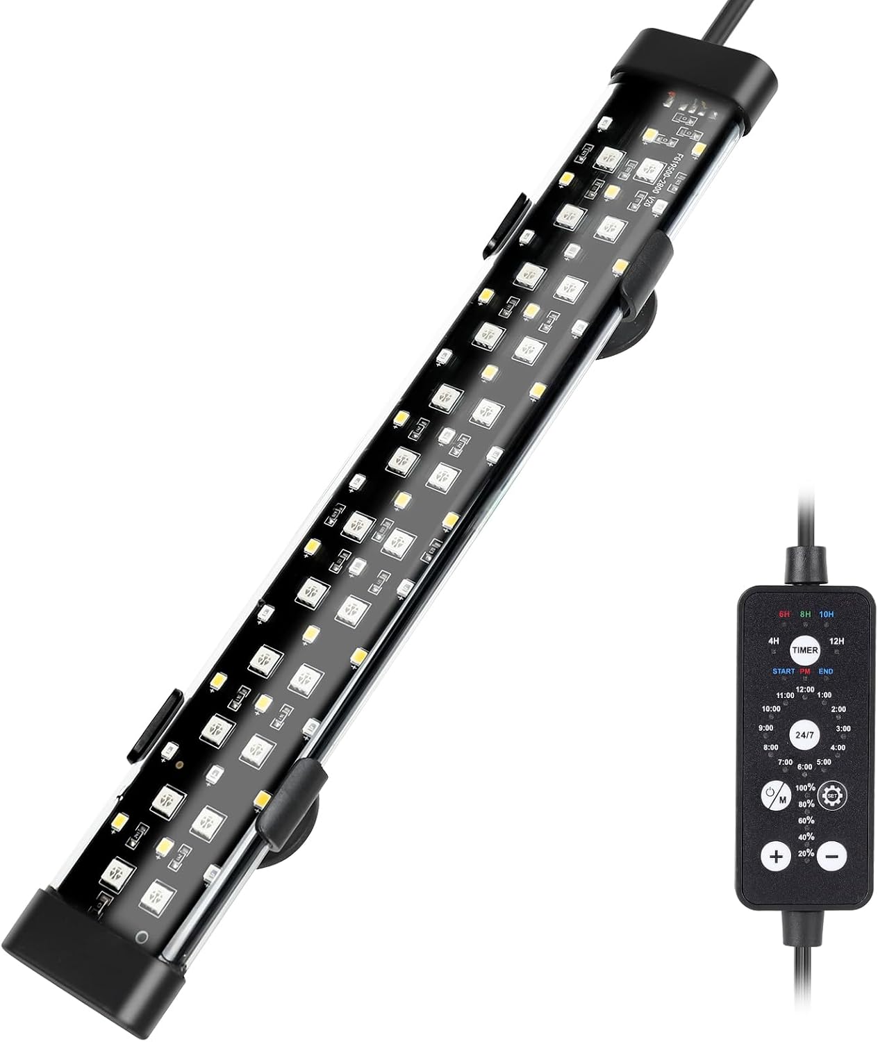 Submersible LED Aquarium Light, 11W 12 in 24/7 Mode Fish Tank Light with 5 Rows Beads, with Timer 9 Colors and