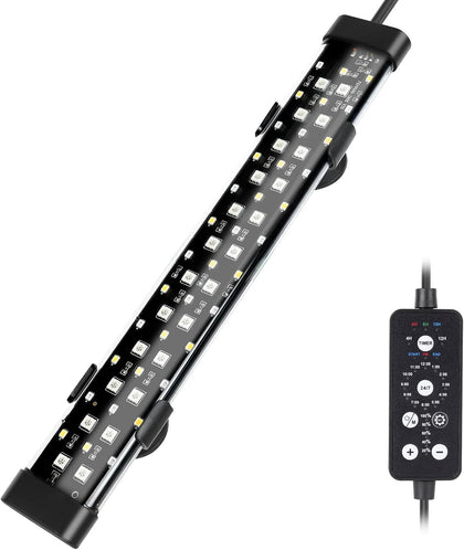 Submersible LED Aquarium Light, 11W 12 in 24/7 Mode Fish Tank Light with 5 Rows Beads, with Timer 9 Colors and