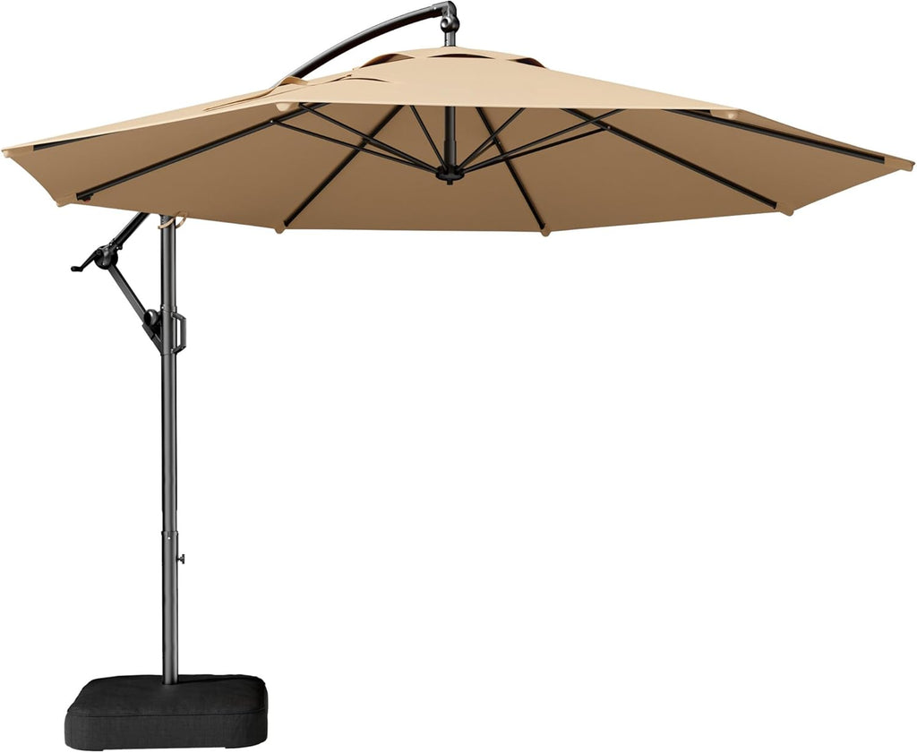 10ft Cantilever Patio Umbrella with Base Included, 30 MPH Wind-Resistant Offset Outdoor Hanging Umbrella with 45