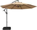 10ft Cantilever Patio Umbrella with Base Included, 30 MPH Wind-Resistant Offset Outdoor Hanging Umbrella with 45