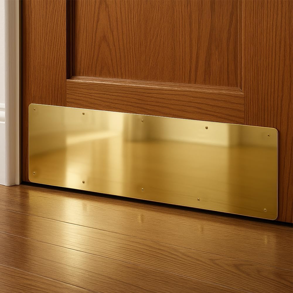 Door Kick Plate, 6" x 34" AL KickPlate, Fits 36" Doors, Gold Mirror Finish | Screw Mount Installation, Rounded