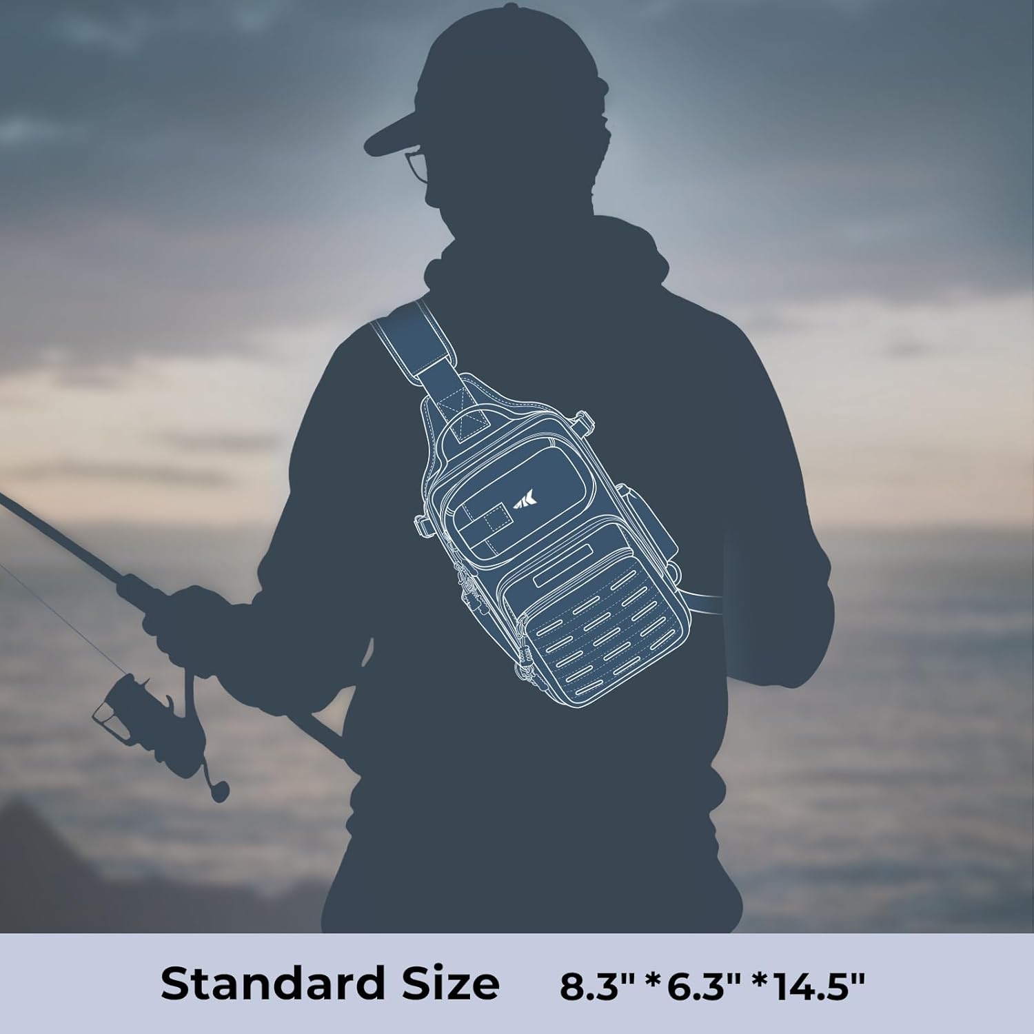 Blowbak Fishing Sling Bag, Fishing Backpack with Rod Holder | Fishing Bag Storge Fishing Gear, Gift for Men, Molle