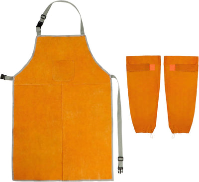 Welding Apron& Sleeves, Welding Work Protectors Set, Heat and Flame Resistant Leather Work Shop, Blacksmith