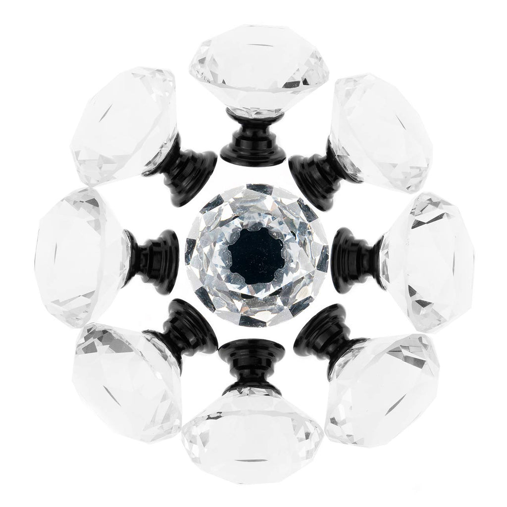 6 Pack Drawer Knobs Diamond Shaped Crystal Glass 30mm Cabinet Knobs Pull Handles (30 mm, 6 Pack, Black)