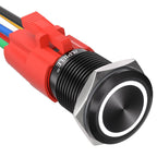APIELE 16mm Latching Push Button Switch 12V DC On Off Black Shell with LED Angel Eye Head for 0.63" Mounting Hole with Wire Socket Plug Self-Locking (White/Black Shell)