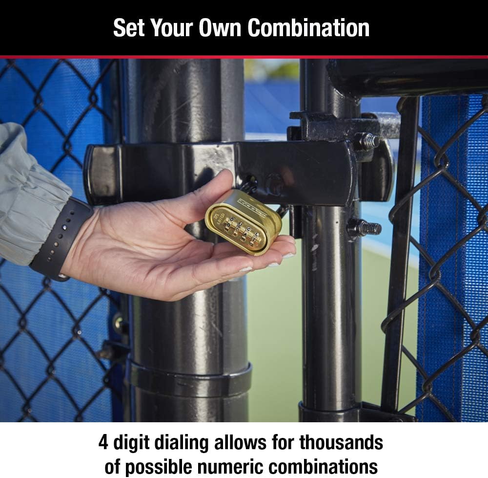 Combination Padlock Outdoor Brass Lock, Gate Lock 4-Pack 175EC4 | Resettable 4-digit Combination Lock For Gates