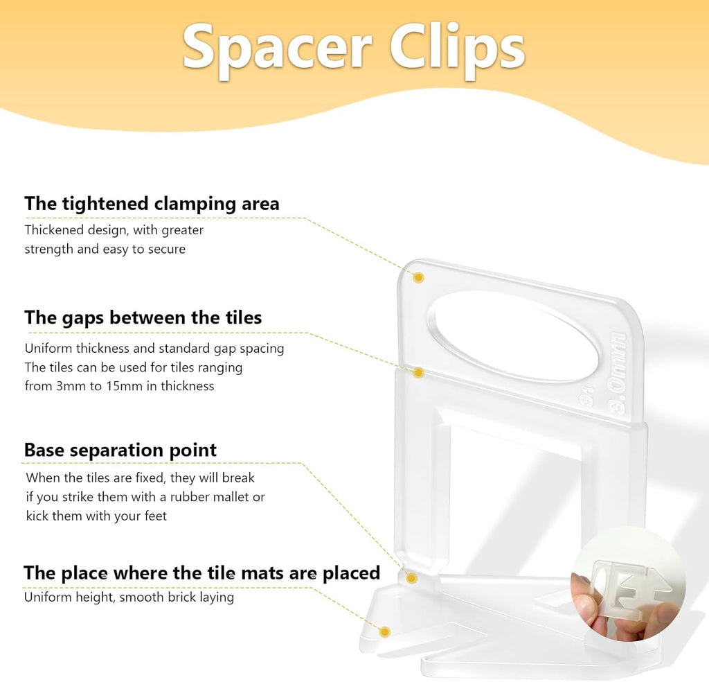 Tile Leveling Kit, Plier, 300 Clips & 100 Wedges, 1/8" Spacers | Reusable Tile Leveling Clips for Floor & Wall