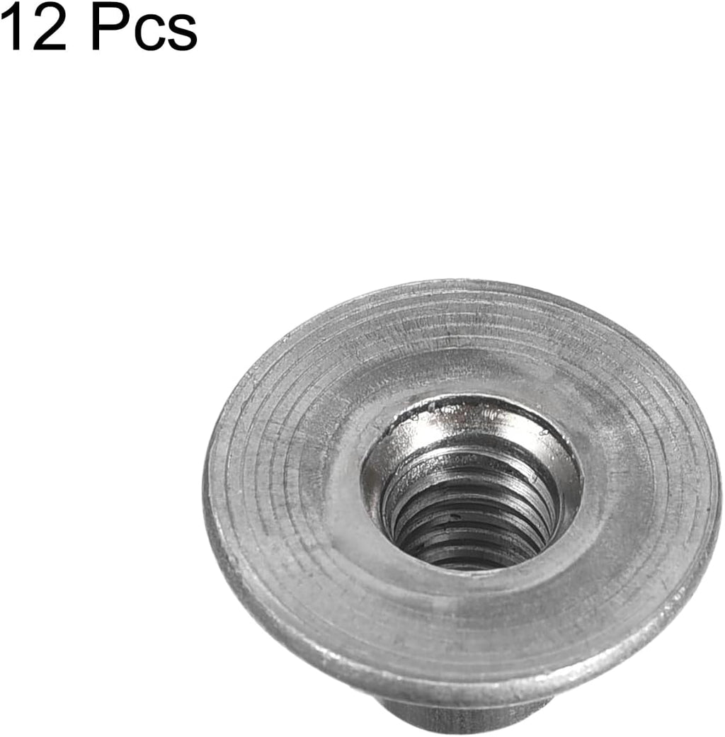 UXCELL M6 Carbon Steel Tee Nuts - 12pcs, 6mm Height, Round Base Weld Nuts With Through Hole Flange Insert Female Thread