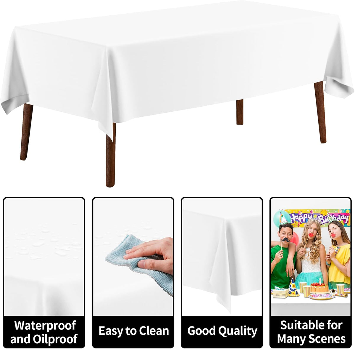 White Plastic Table Cloth Disposable Tablecloth Roll 54 Inch X 300 Feet Plastic Table Cover Roll with Slide Cutter