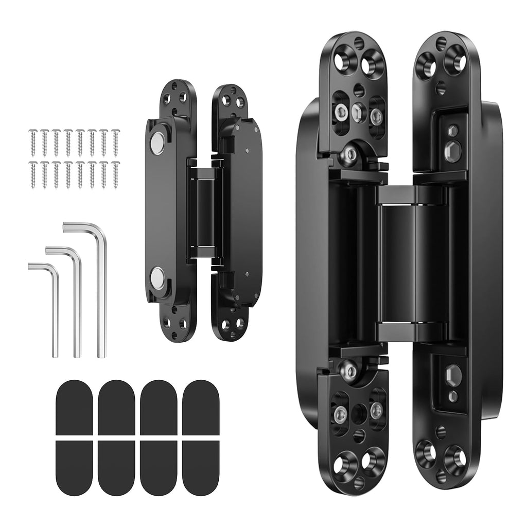 2PCS 7 Inch Invisible Concealed Door Hinges 180 Degree Swing Hinge (Black)