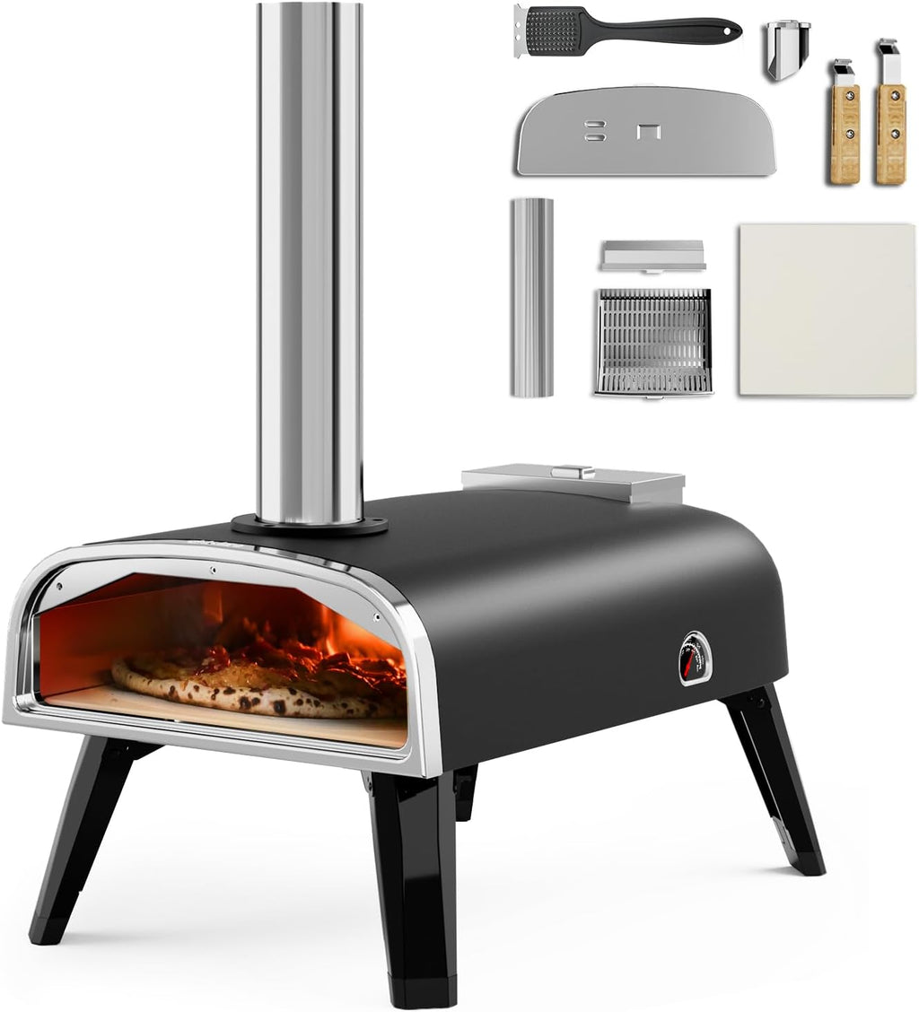 Pizza Oven Outdoor 12" Wood Fired Pizza Ovens Pellet Pizza Stove for outside, Portable Stainless Steel Pizza Oven for