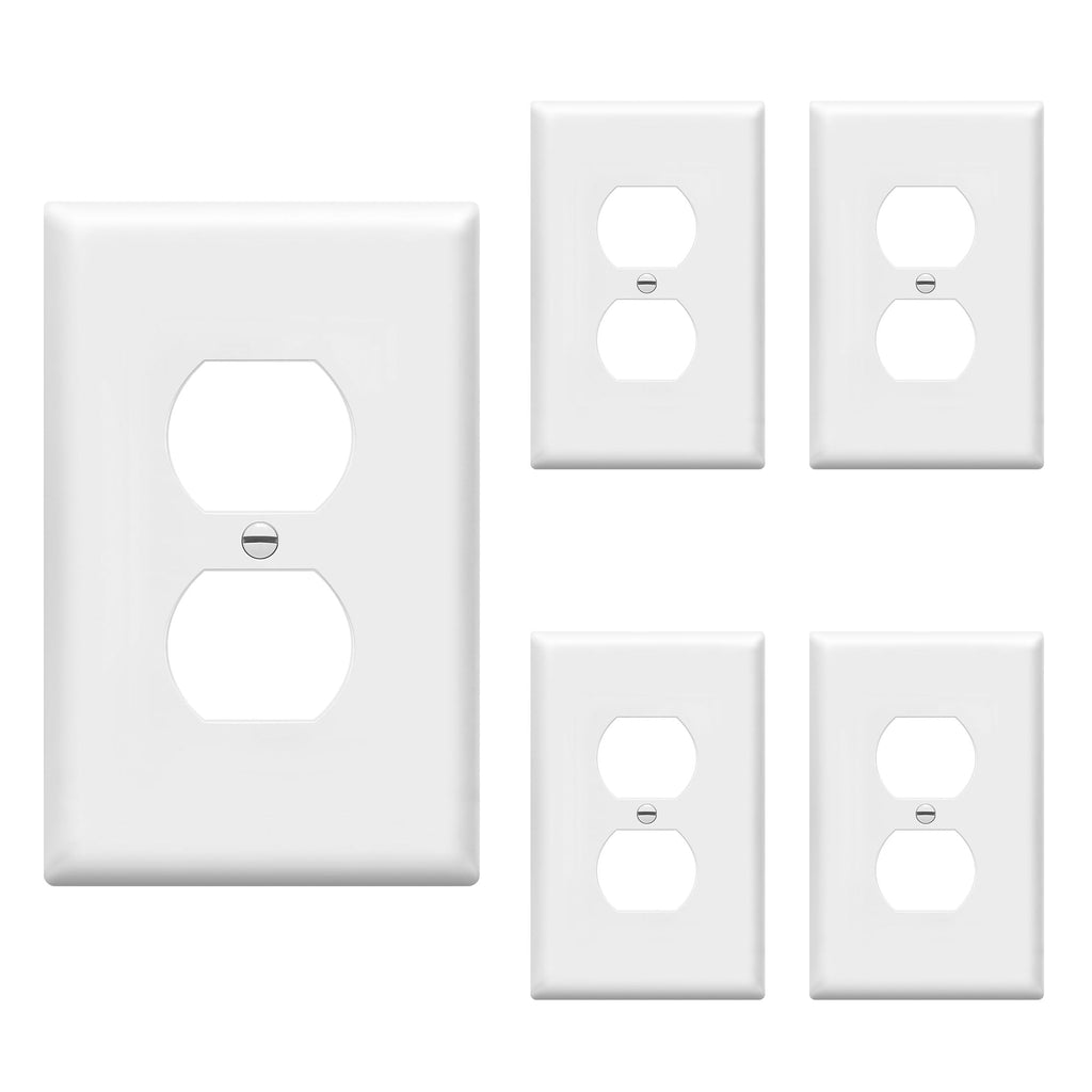 ENERLITES 5 Pack Mid-Size Duplex Outlet Covers Wall Plate, White