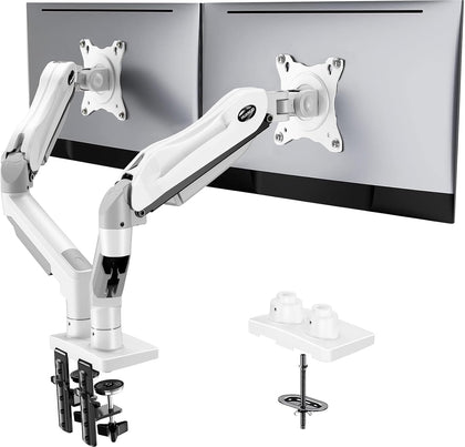 Dual Monitor Stand - Full Adjustable Monitor Desk Mount Swivel Vesa Bracket with C Clamp, Grommet Mounting Base for