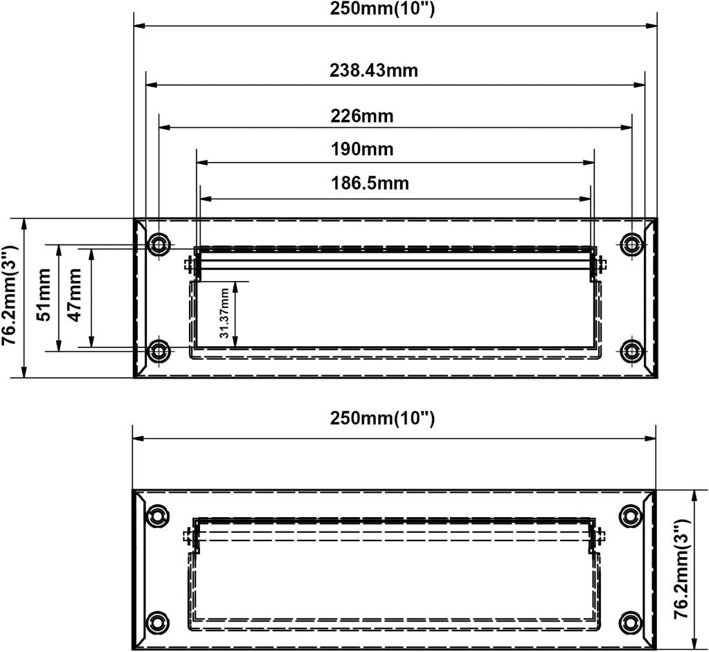 Solid Brass Mail Slot, with Solid Brass Interior Back Plate, 10" x 3", ORB US10B, 1 Pack, Made in Taiwan