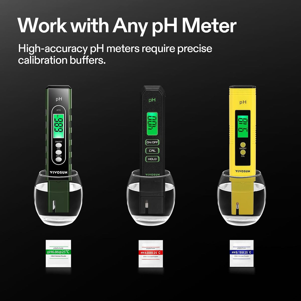 VIVOSUN 18-Pack pH Meter Buffer Solution Powder, pH 6.86/4.00/9.18, pH Buffer Powder for Precise and Easy pH Tester Calibration