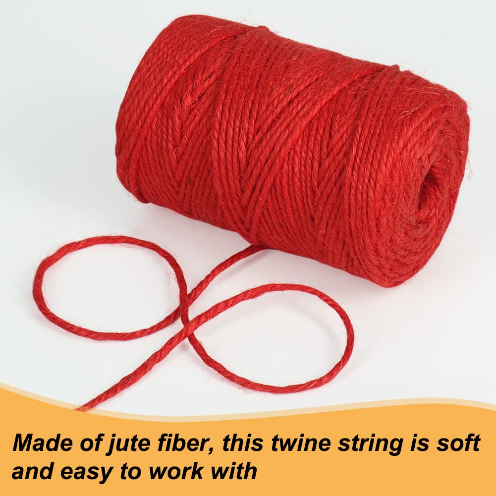 328ft 3mm Red Jute Twine Thick for Gift Wrapping