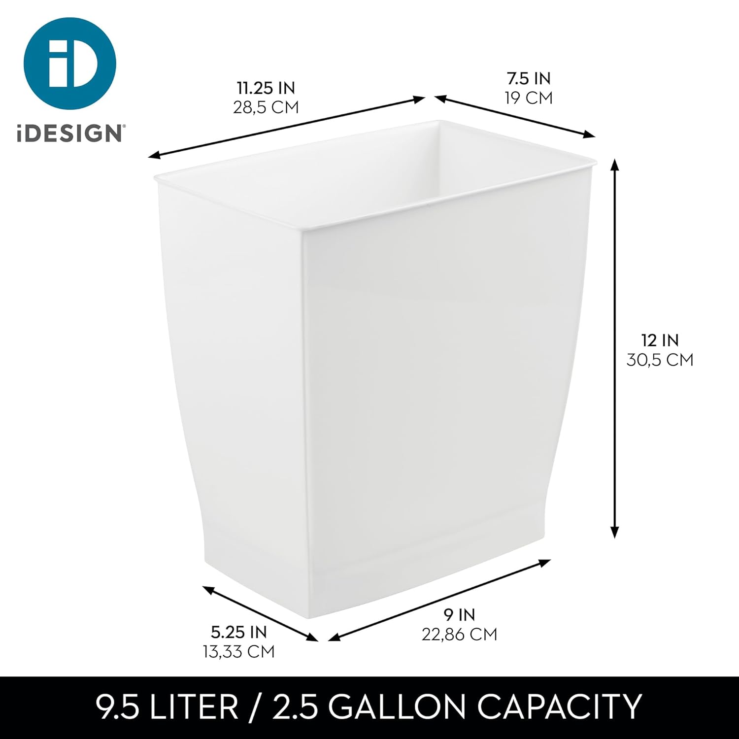 Plastic Spa Rectangular Trash, Waste Basket Garbage Can for Bathroom, Bedroom, Home Office, Dorm, College, 2.5