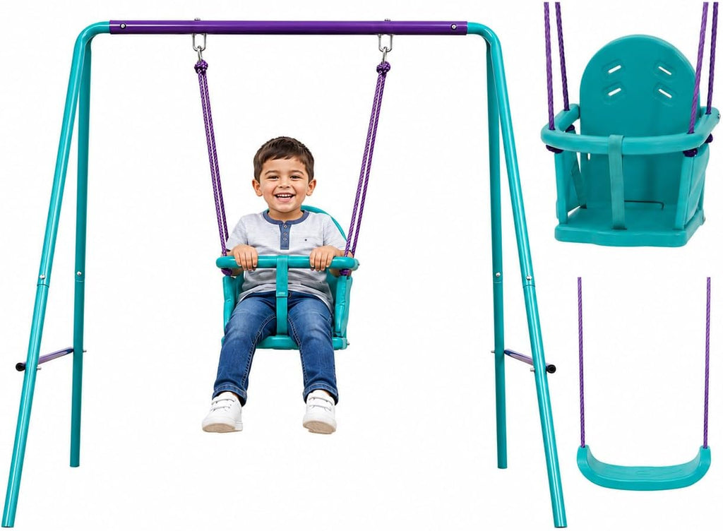 2 in 1 Toddler Swing Sets For Backyard, Baby Swing Outdoor/Indoor Playground, Bucket Swing Seat with Adjustable Rope