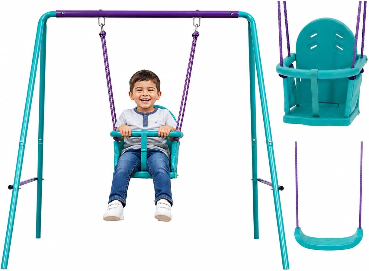 2 in 1 Toddler Swing Sets For Backyard, Baby Swing Outdoor/Indoor Playground, Bucket Swing Seat with Adjustable Rope