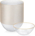 100 Pack Hammered Gold Plastic Bowls Disposable Heavy Duty - 12 Oz Clear Plastic Bowls For Parties - Premium Clear