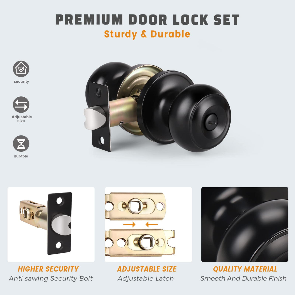 6 Pack Privacy Door Knob for Bathroom or Bedroom Door Knobs, Round Interior Door Knobs, Indoor Door Knob, Keyless